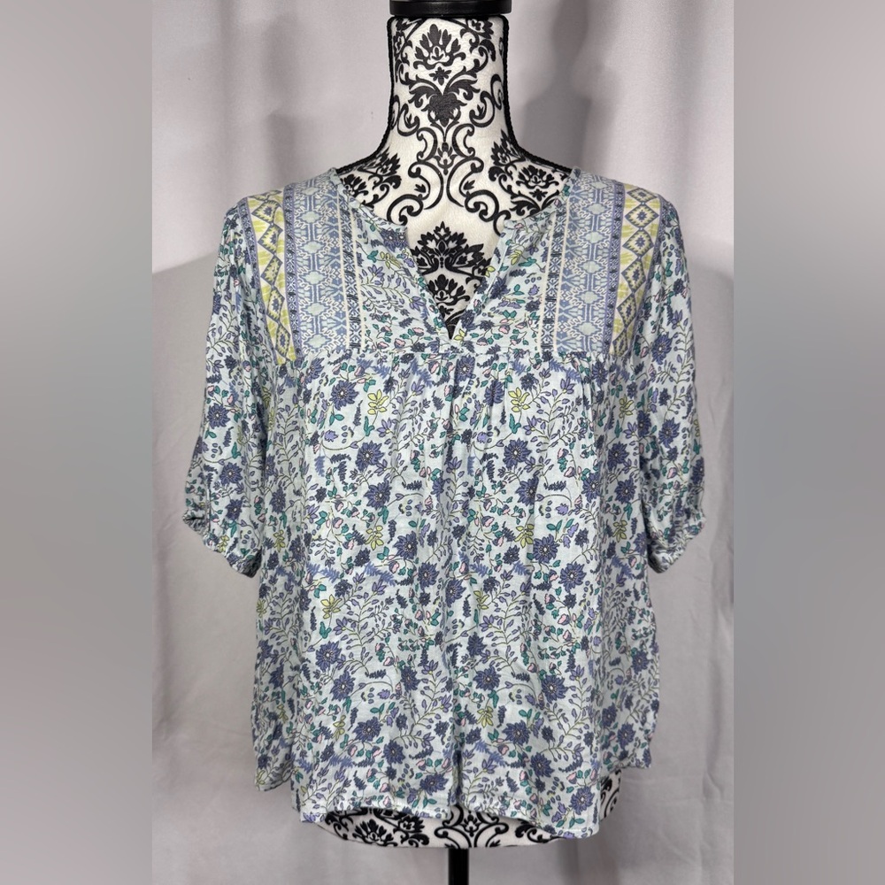 Lucky Brand Blue and Yellow Floral Blouse